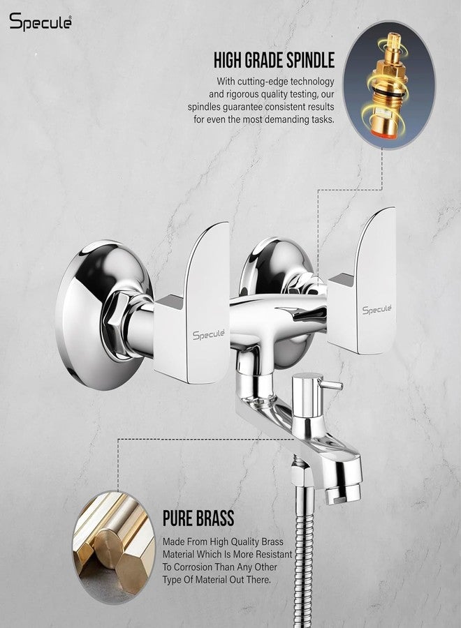 Specule Alive Brass, Wall Mixer with Handshower 2 in 1 | Wall-Mounted Hot & Cold Water Mixer | Durable Brass Construction | Modern Bathroom Fittings| Mixer Tap (Chrome Finish) - Image 3